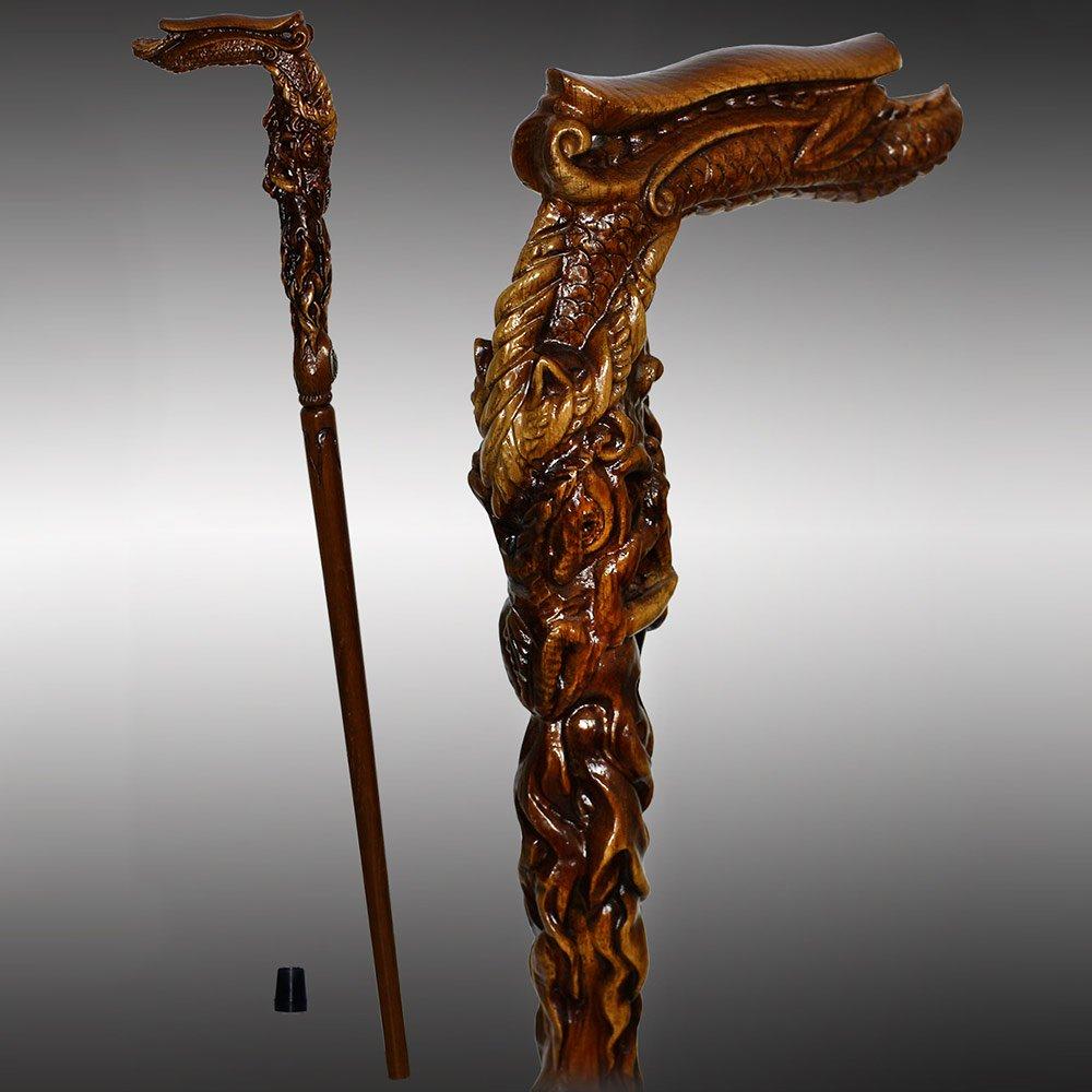 Dark Fiery Dragon Oak Wood Artisan Intricate Handcarved Cane Buy Cheap Fashion Style