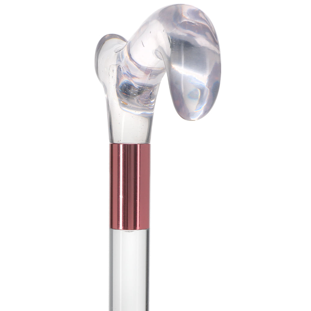 Scratch and Dent Clear Lucite Derby Handle Walking Cane with Lucite Shaft and Pink Collar V2086 Low Pice Fee Shipping Sale Online