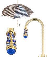 Gold Plated Tourist Handle Blue and Cream Striped Umbrella Cane Supply Online