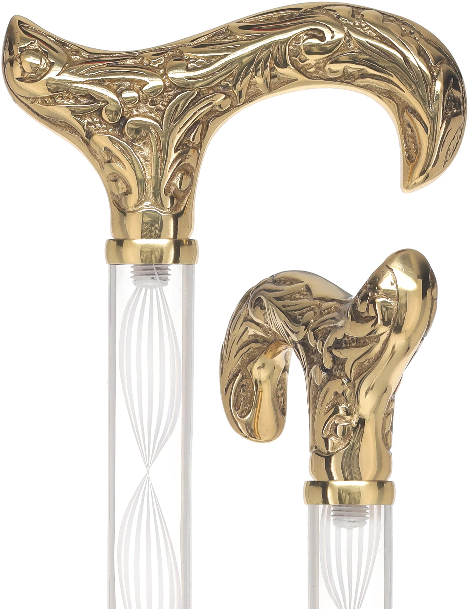 Crystal Elegance Brass Derby Cane with Invisible Acrylic Shaft Options Sale Supply