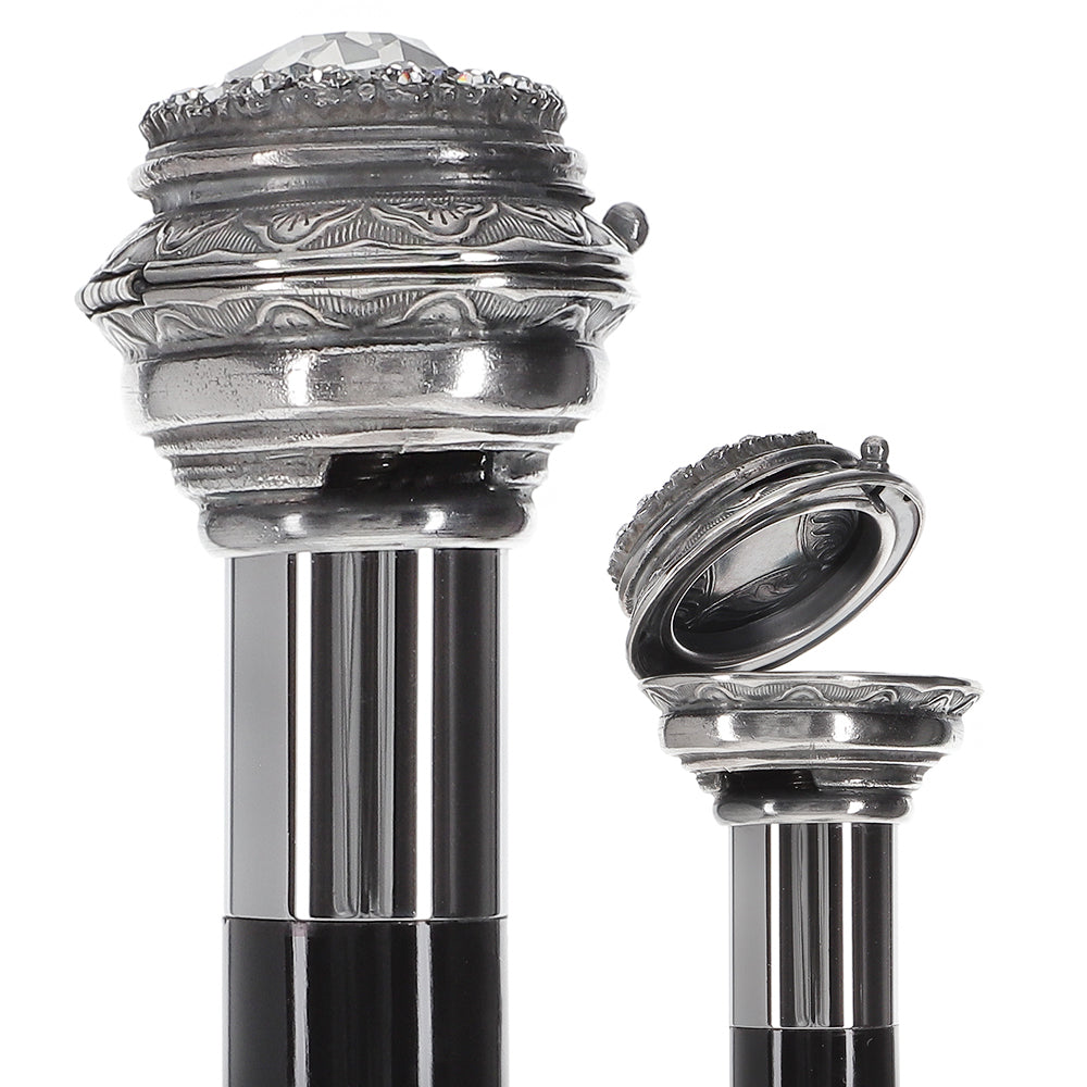 Italian Luxury: Pillbox Knob Stick, Swarovski Crystals, 925r Silver For Cheap Sale Online