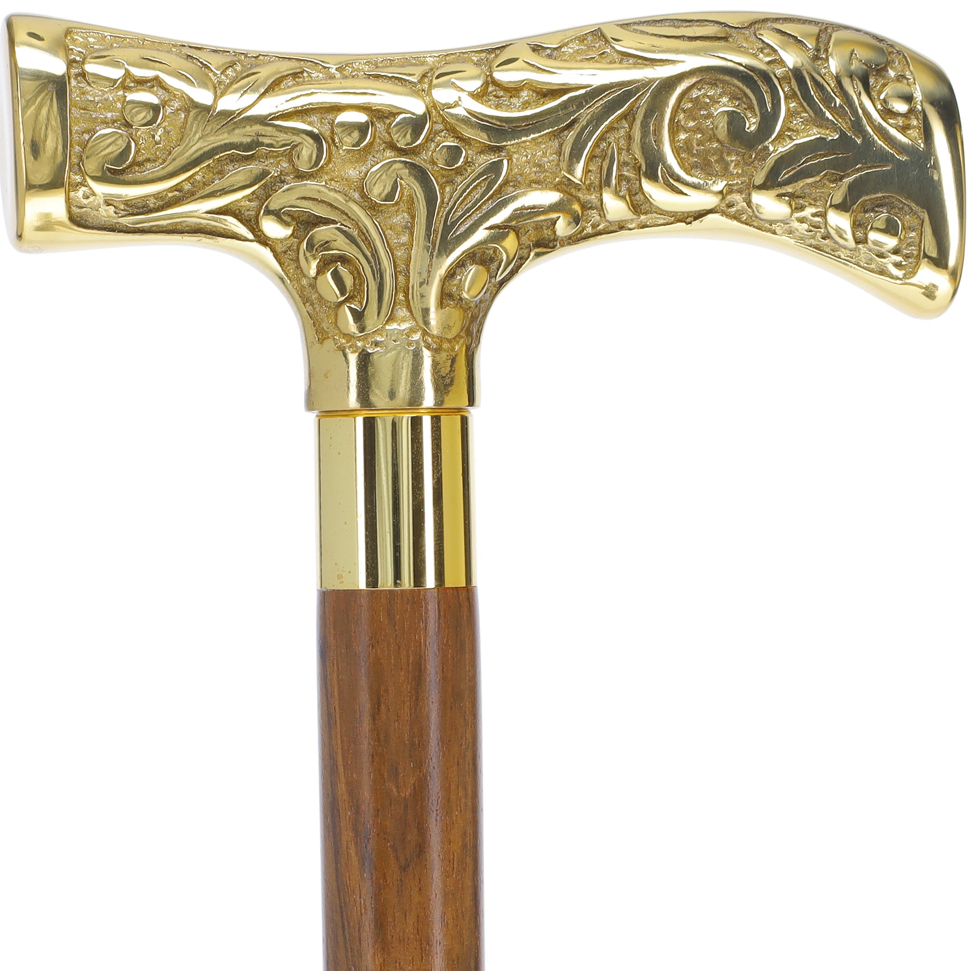 Scratch and Dent Brass T Shaped Handle Walking Cane w/ Wenge Shaft and Brass Gold Collar V3205 High Quality Cheap Pice