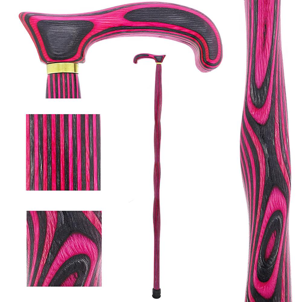 USA-Made Twisted Pink & Charcoal Cane: Vibrant Colorwood Laminate Free Shipping With Mastercard