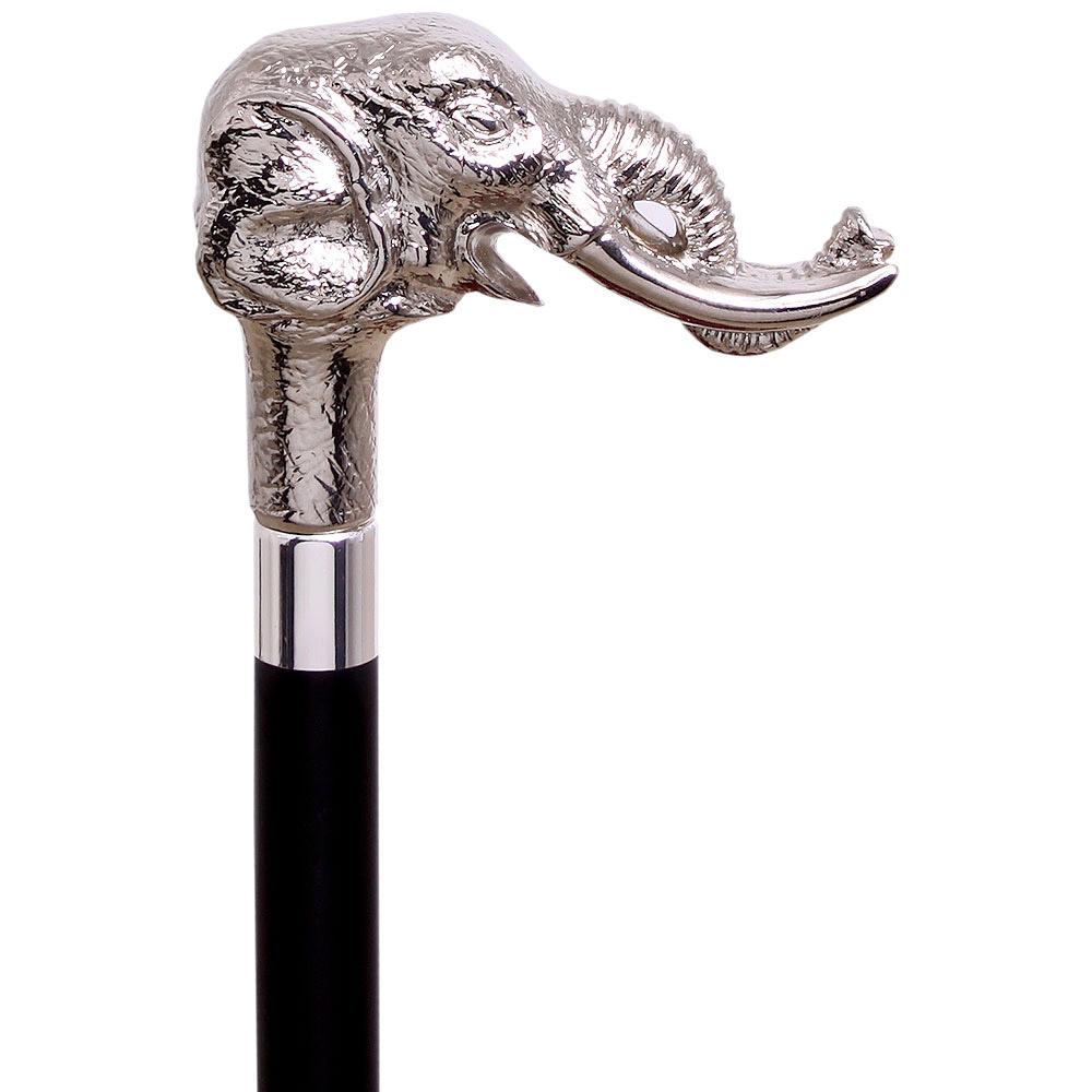 Elephant w/ Tusks Nickel Plated Handle Italian Handle Cane w/ Custom Shaft & Collar Browse