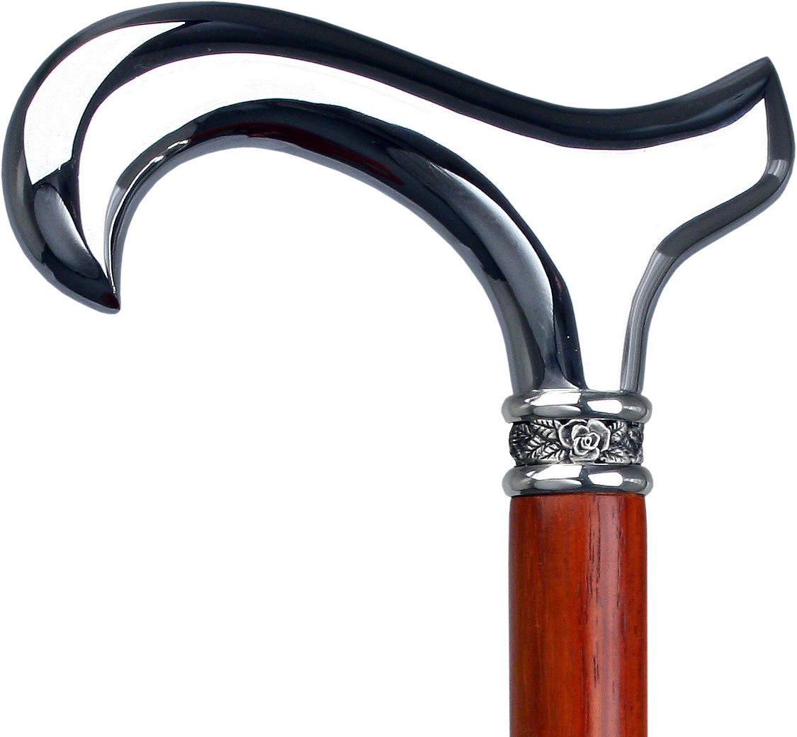 Scratch and Dent Chrome Plated Derby Walking Cane With Padauk Shaft and Rose Pewter Collar V1260 Perfect Cheap Online