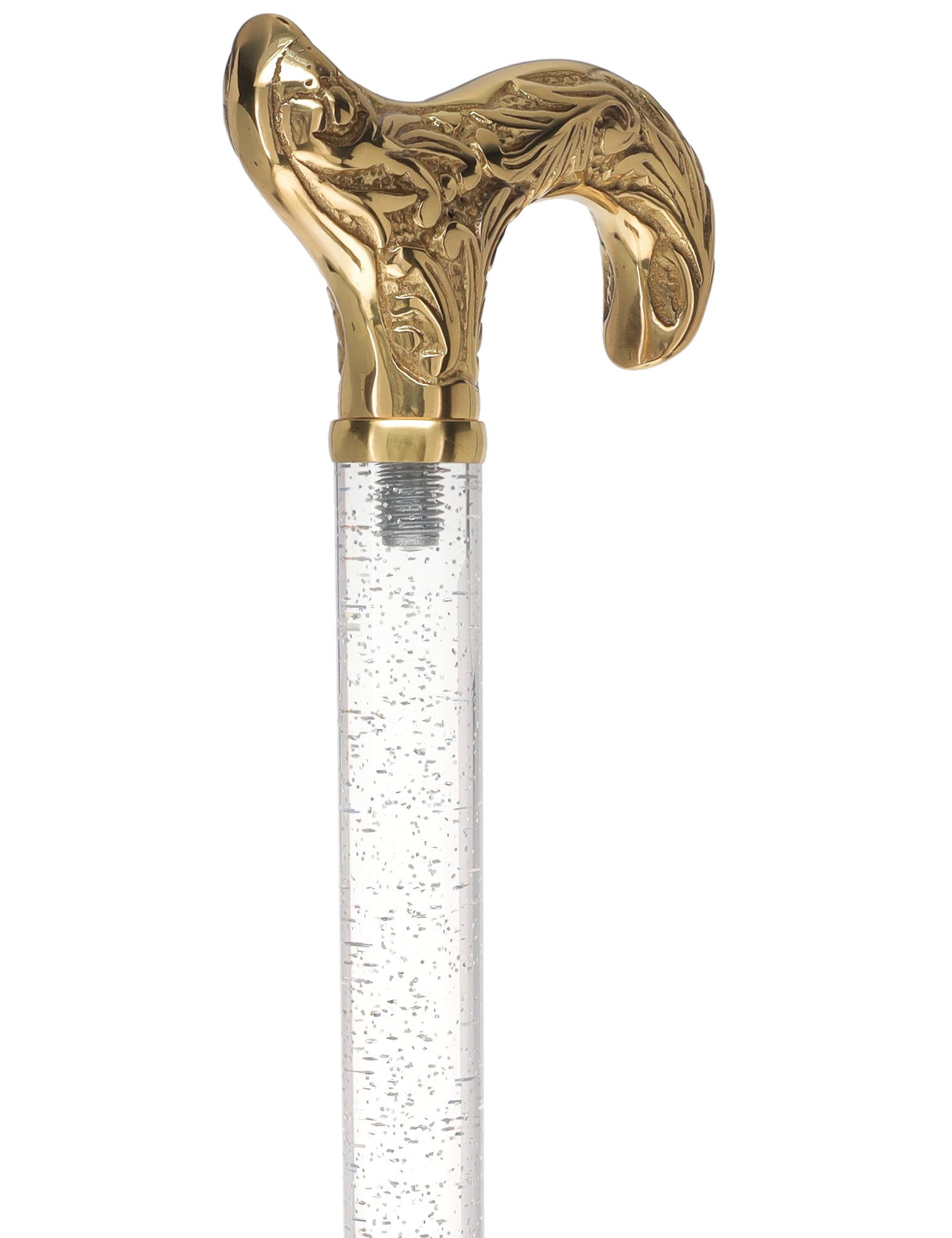 Crystal Elegance Brass Derby Cane with Invisible Acrylic Shaft Options Sale Supply