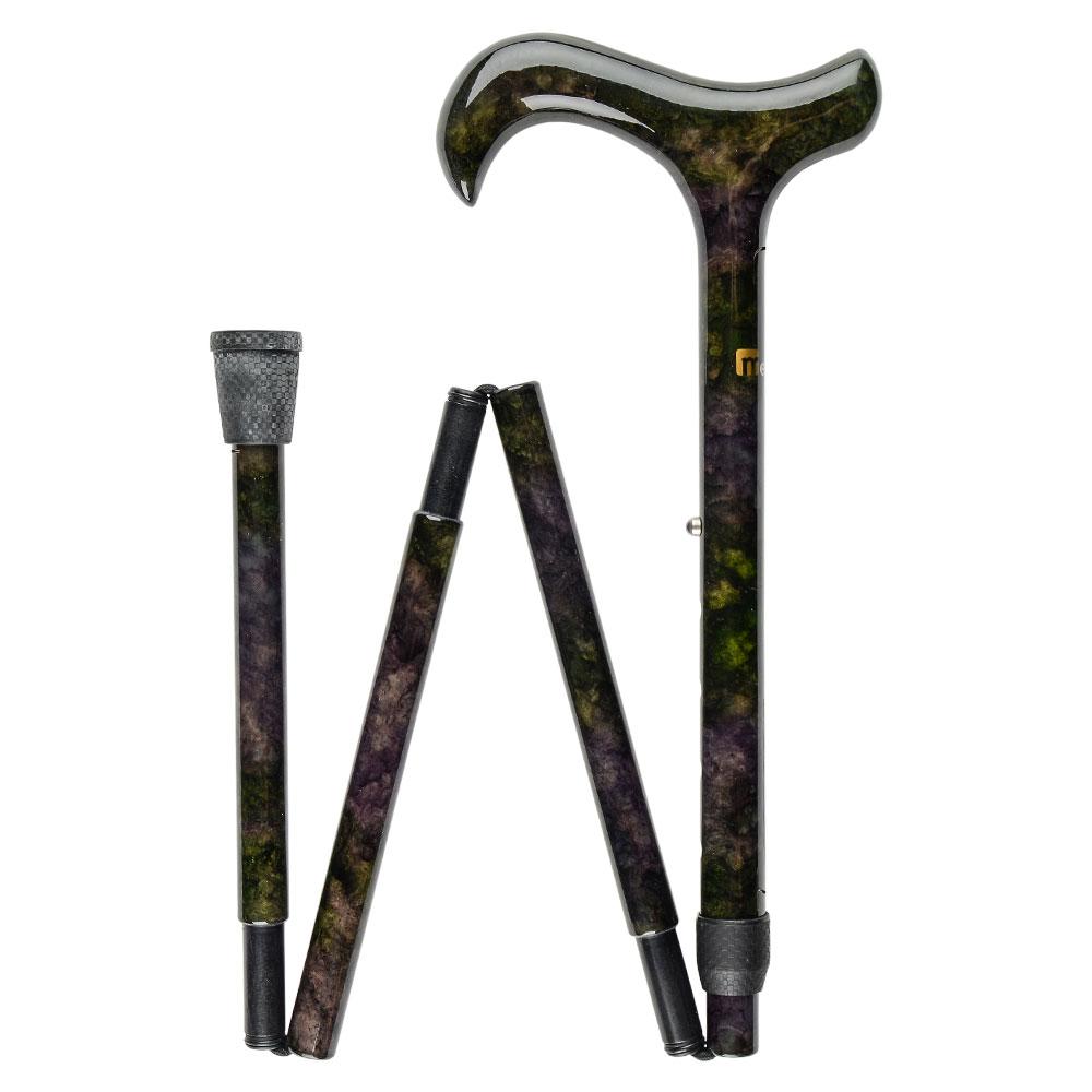 Scratch and Dent Midnight Purple and Green Impressionist Adjustable Folding Derby Carbon Fiber Walking Cane V1731 For Sale Online