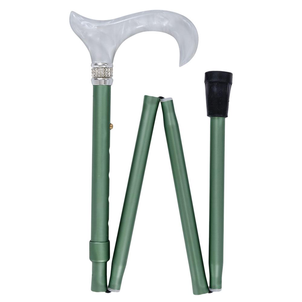 Scratch and Dent Lucky Green Pearlz w/ Rhinestone Collar Green Designer Adjustable Folding Cane V1661 Free Shipping Manchester Great Sale