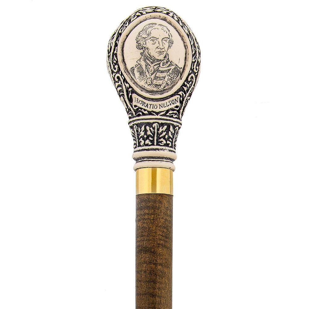 Scratch and Dent Horatio Nelson Scrimshaw Knob Walking Stick w/ Brown Beechwood Shaft & Brass Collar V3249 Discount 2025