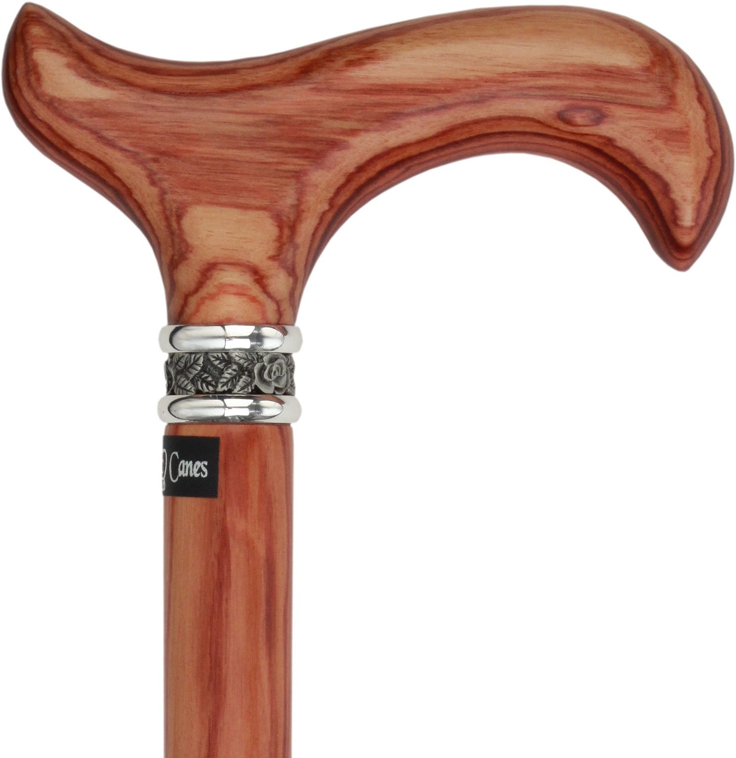 Scratch and Dent Derby Walking Cane With Tulipwood Shaft and Pewter Rose Collar V2100 For Sale Sale Online