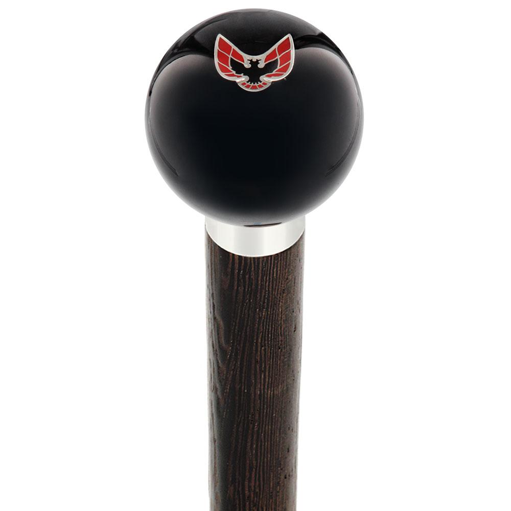 Licensed Firebird Emblem Black Round Knob Cane w/ Custom Wood Shaft & Collar Discount Wide Range Of