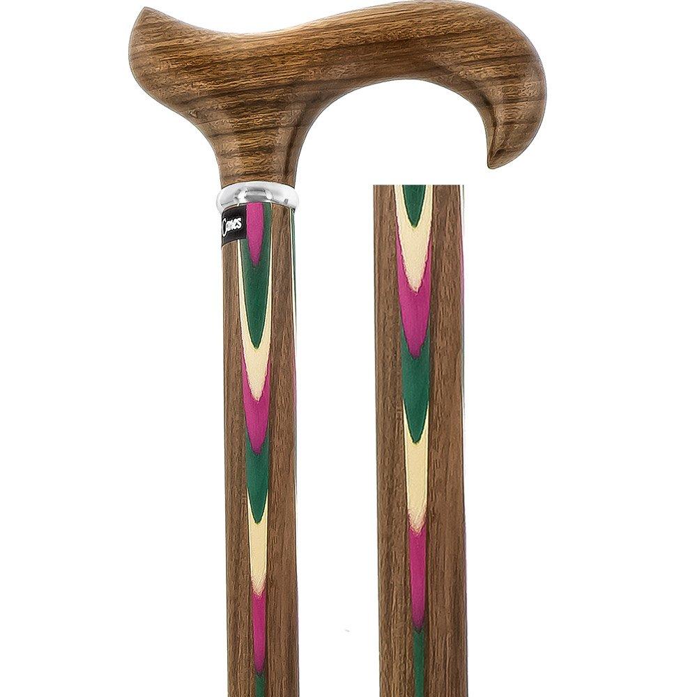 Scratch and Dent Pink & Green Inlaid Derby Walking Cane With Inlaid Ovangkol Shaft and Silver Collar V1263 Shipping Discount Sale