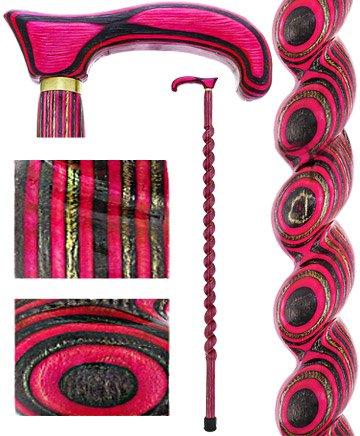 USA-Made Twisted Spiral Cane: Pink & Black Vibrant Laminate 100% Authentic