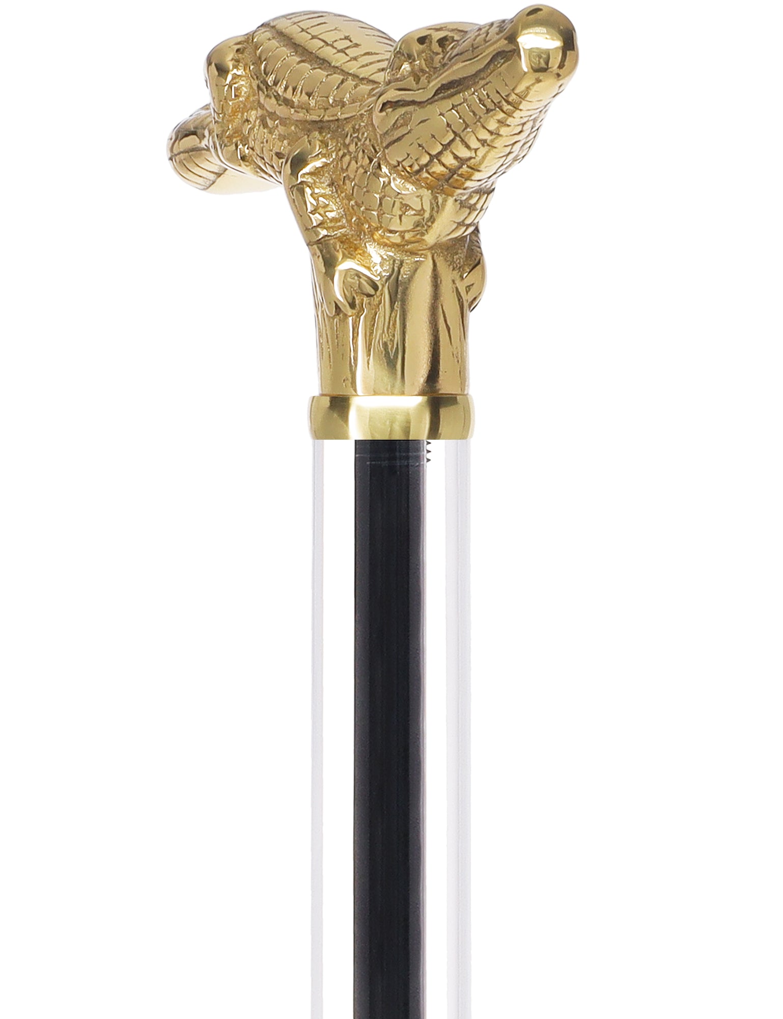 Crystal Elegance Brass Alligator Cane with Invisible Acrylic Shaft Options Low Pice For Sale