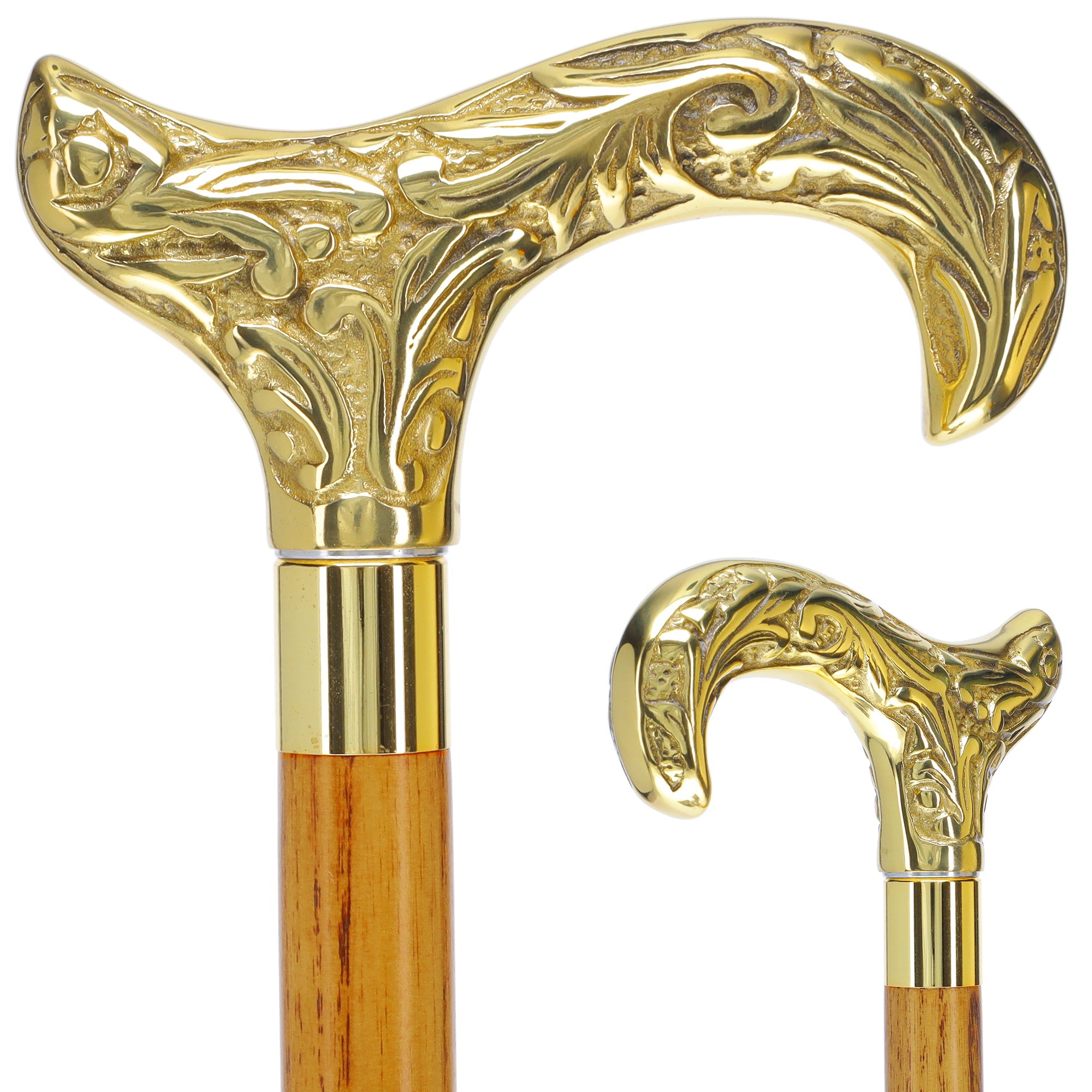 Scratch and Dent Brass Derby Handle Walking Cane w/ Blue Ash Shaft & Brass Gold Collar V2139 Free Shipping Online