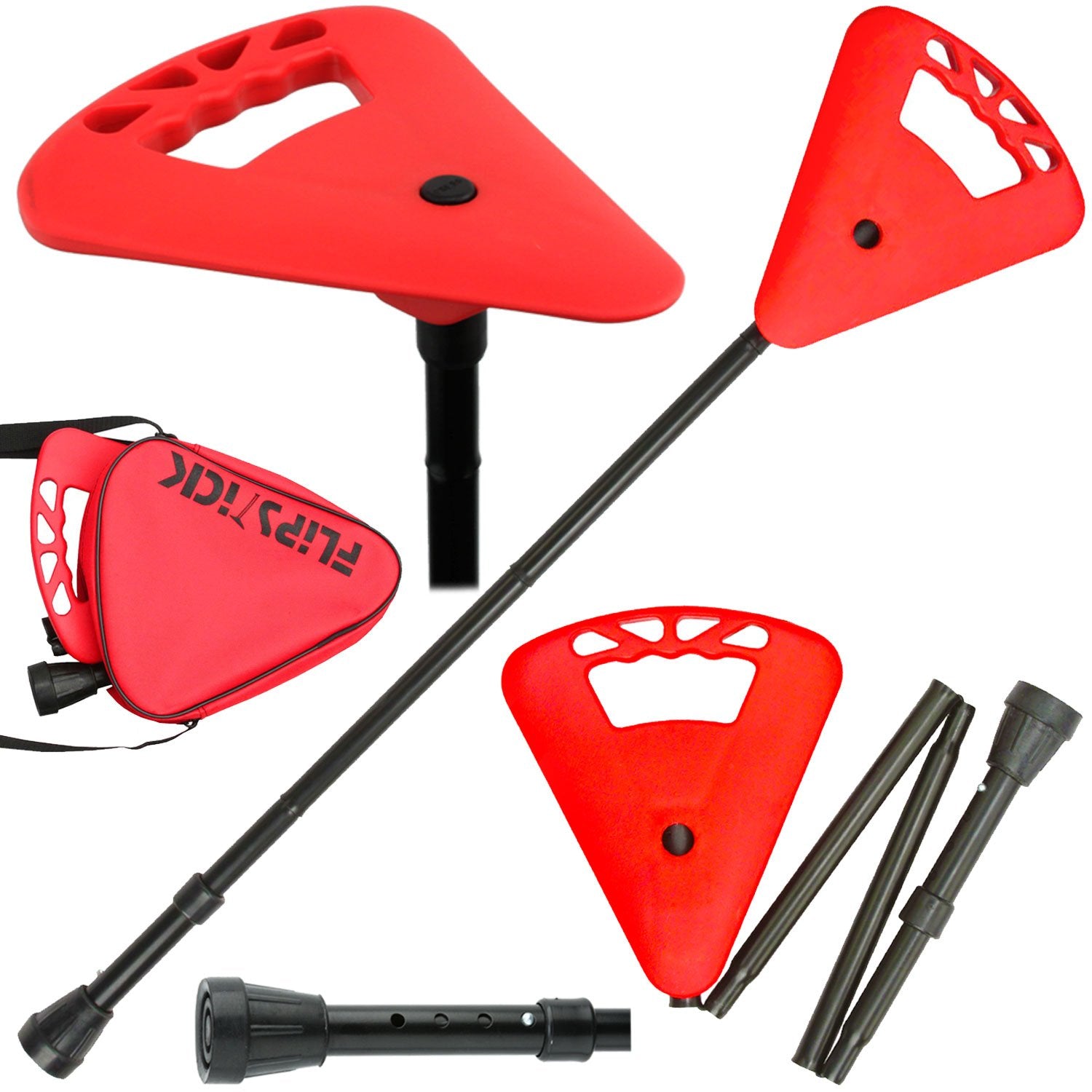 Flipstick Straight Folding Adjustable Seat Cane in Red with Red Bag Pictures Online