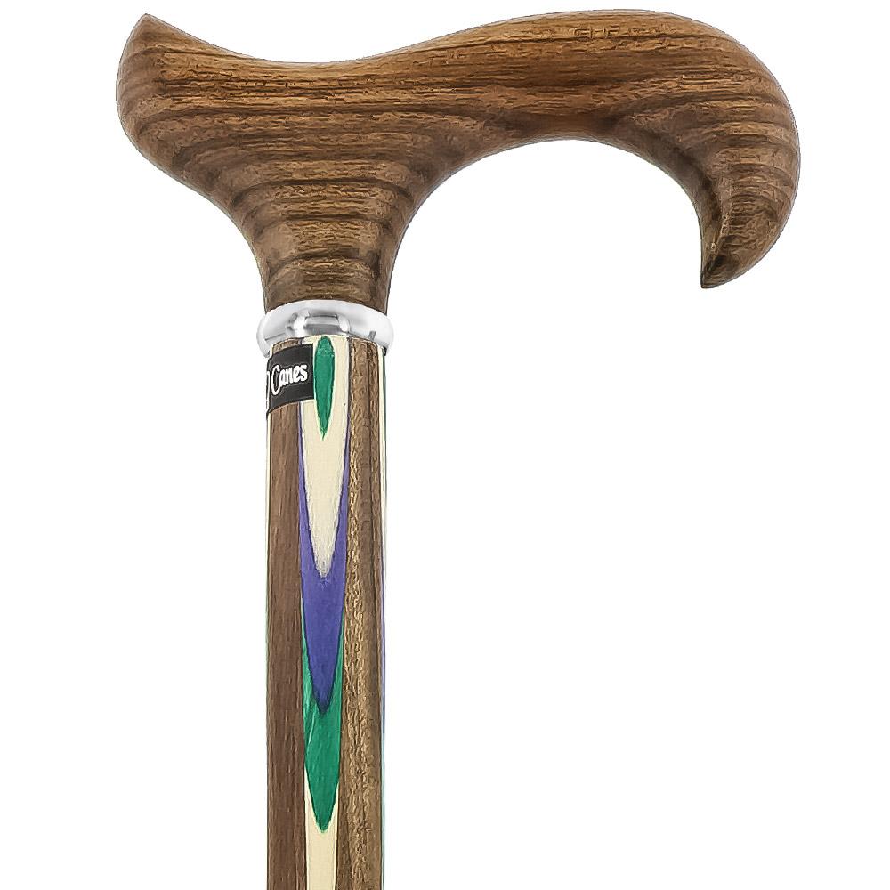 Green & Blue Inlaid Derby Walking Cane With Ovangkol Shaft and Silver Collar w/ SafeTbase Wide Range Of Cheap Online