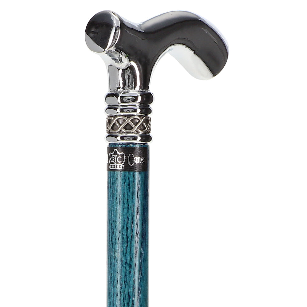 Scratch and Dent Blue Slim Line Chrome Plated Fritz Walking Cane With Blue Ash Shaft and Pewter Swirl Collar V1606 Factory Outlet Cheap Pice