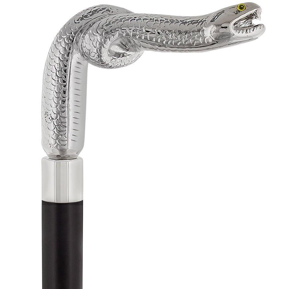 Cunningly Vicious Snake Nickel Plated Fritz Handle Cane w/ Custom Shaft & Collar Free Shipping Cheap