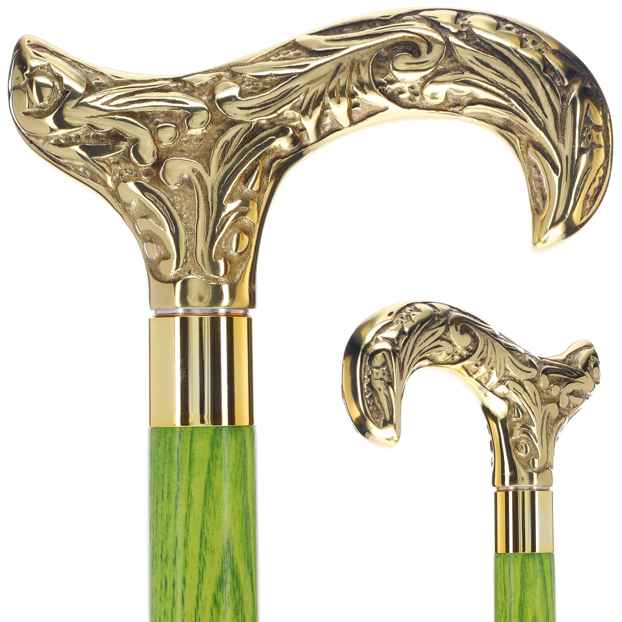 Scratch and Dent Brass Derby Handle Walking Cane w/ Blue Stained Ash Shaft & Aluminum Gold Collar V3169 Clearance Fast Delivery