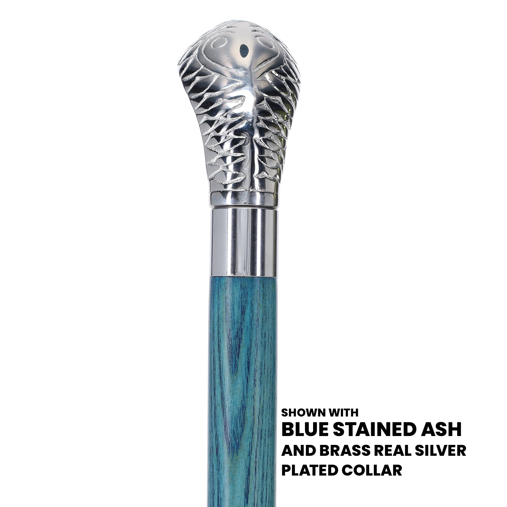 Chrome Plated Snake Handle Walking Cane w/ Custom Color Stained Ash Shaft & Collar Clearance Footaction