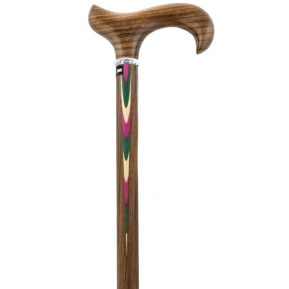 Scratch and Dent Pink & Green Inlaid Derby Walking Cane With Inlaid Ovangkol Shaft and Silver Collar V1263 Shipping Discount Sale