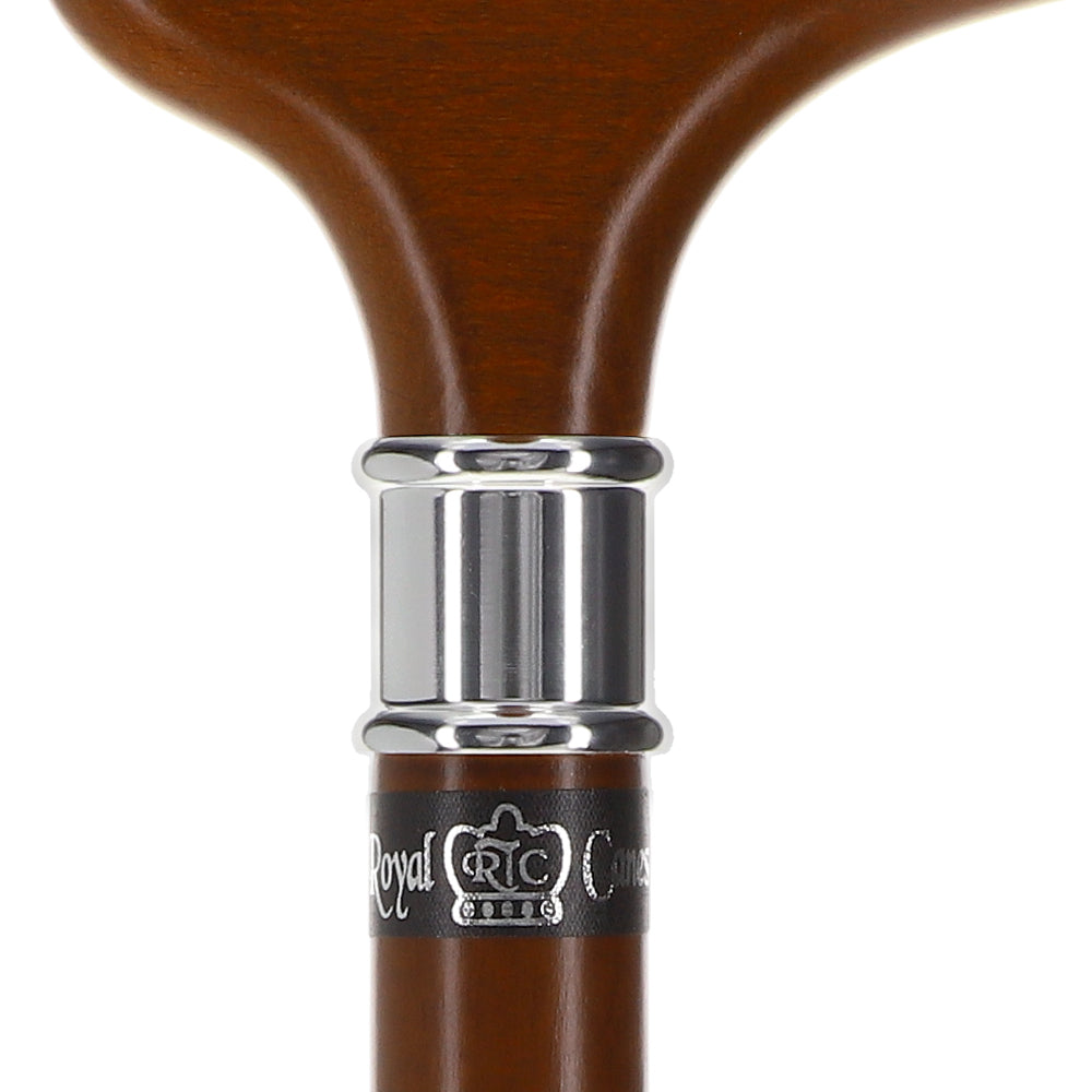 Scratch and Dent House Walnut Stained Beechwood Derby Walking Cane with Stainless Steel Collar V2027 Online Cheap Pice