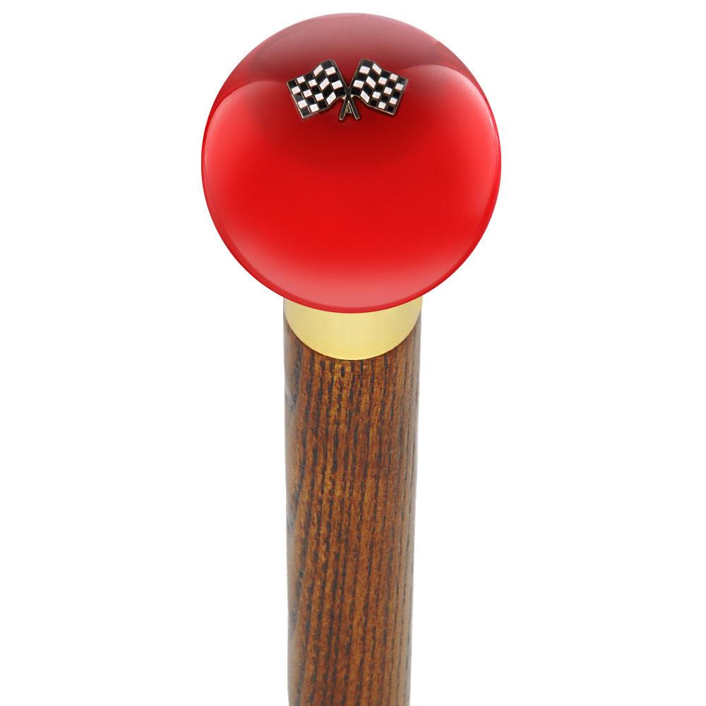 Checkered Racing Flags Red Round Knob Cane w/ Custom Wood Shaft & Collar Discount Fashion Style