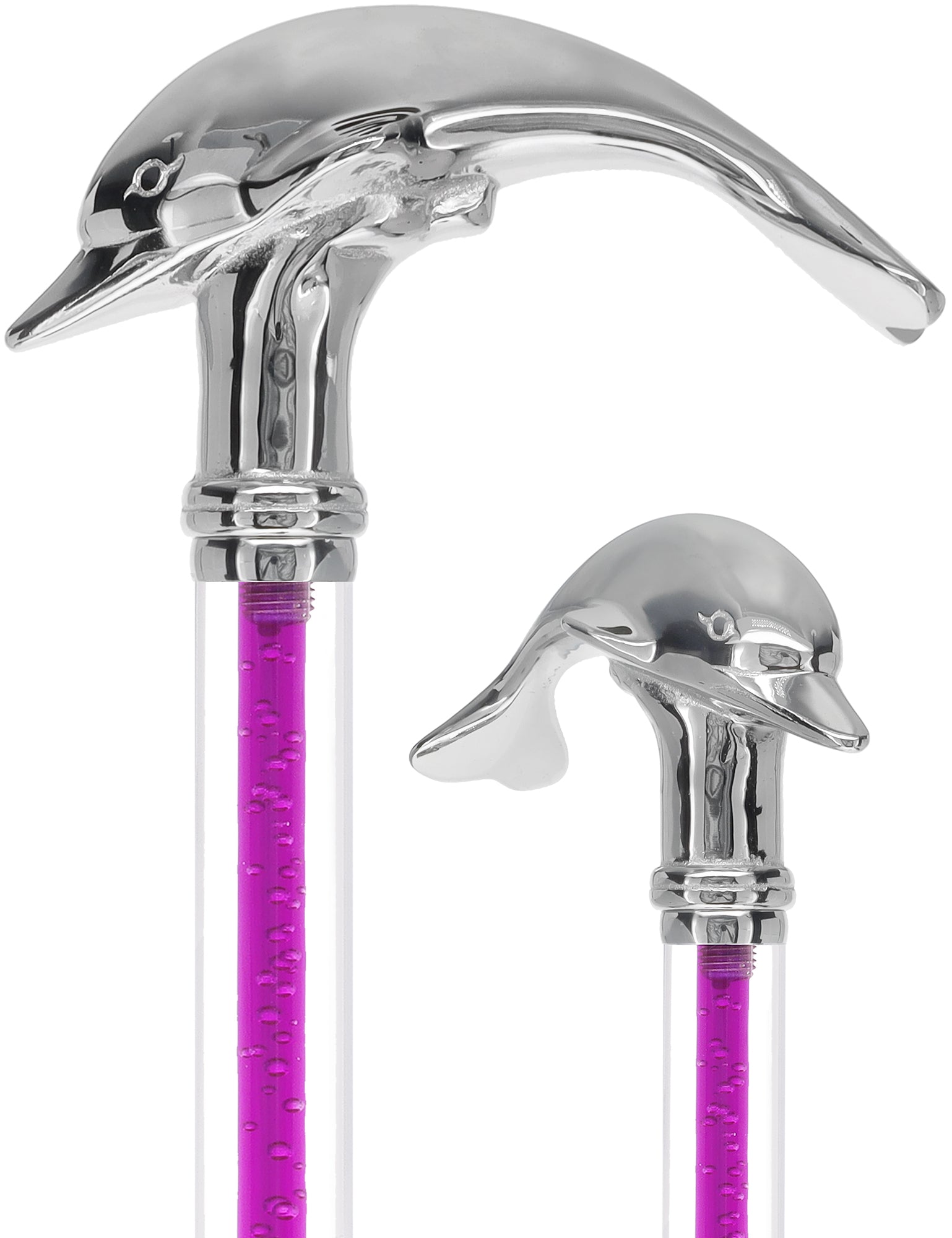 Color Crystal Elegance Chrome Dolphin Cane with Invisible Acrylic Shaft Options Cheap Order