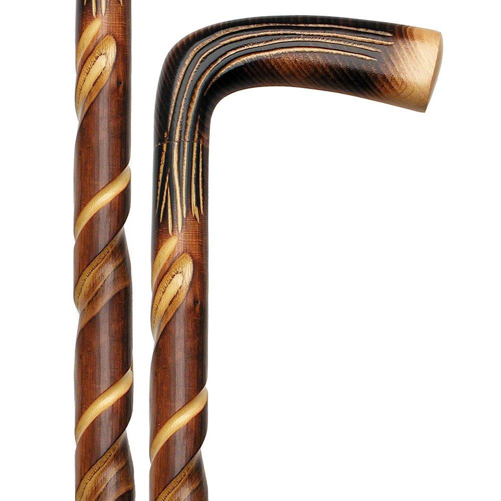 Scratch and Dent Exquisitely Carved Spiral L Handle Cane: Chestnut Shaft V3414 Cheap Countdown Package