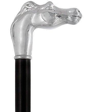 Scratch & Dent Silver 925r Horse Walking Cane with Black Beechwood Shaft and Collar V1837 Clearance Pictures