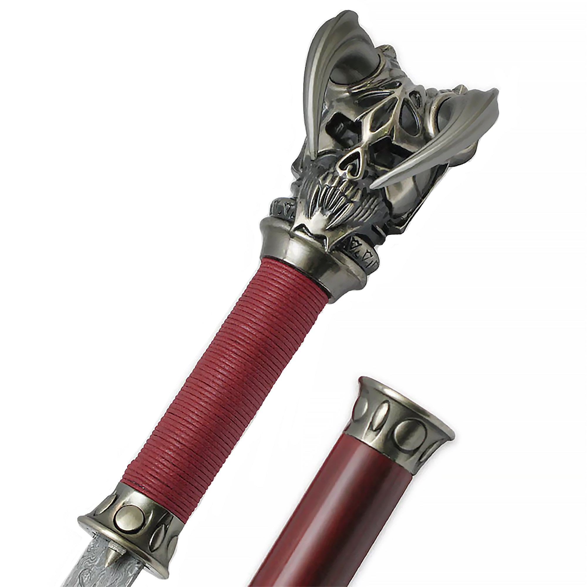 Vorthelok: Folded Damascus Sword Cane with Red Waxed Grip Outlet New Arrival