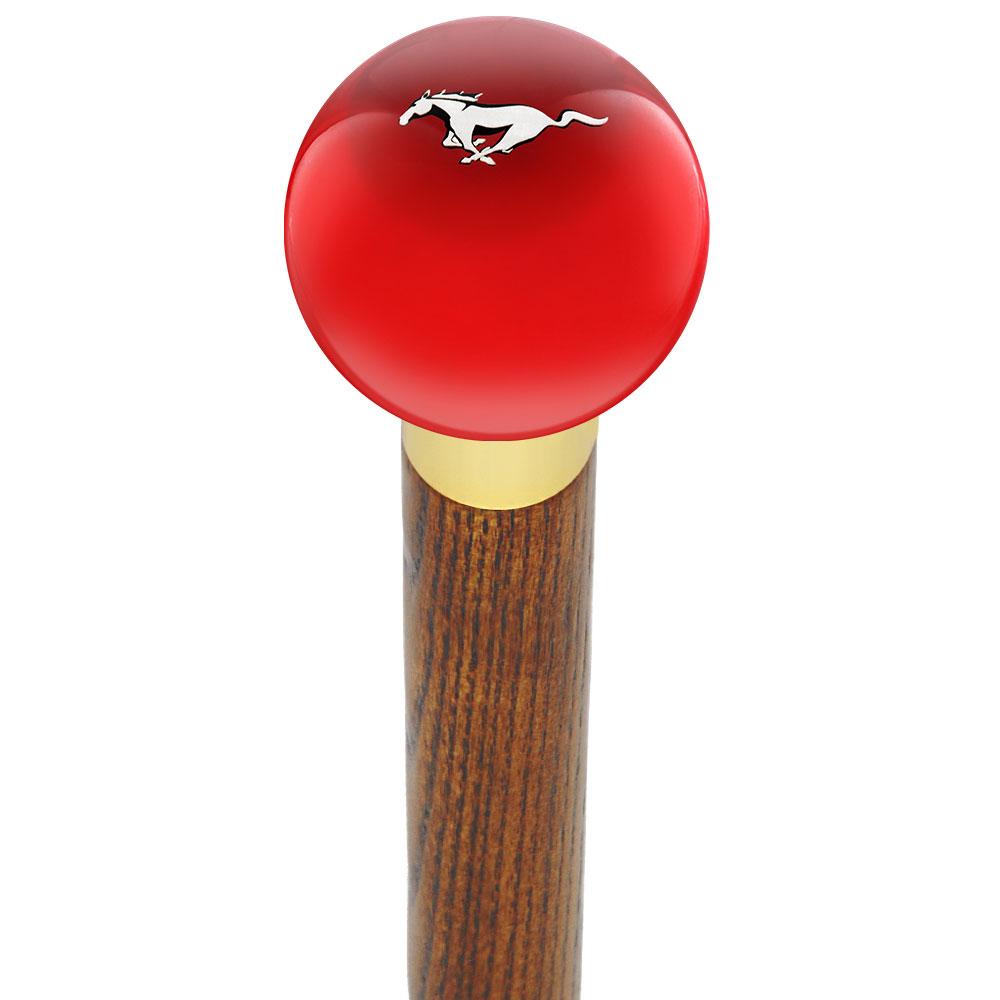 Licensed Mustang Horse Emblem Red Round Knob Cane w/ Custom Color Ash Shaft & Collar Shop Offer Cheap Online