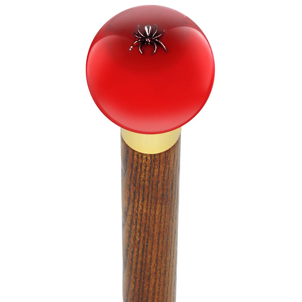 Itsy-Bitsy Spider Red Round Knob Cane w/ Custom Color Ash Shaft & Collar Best For Sale