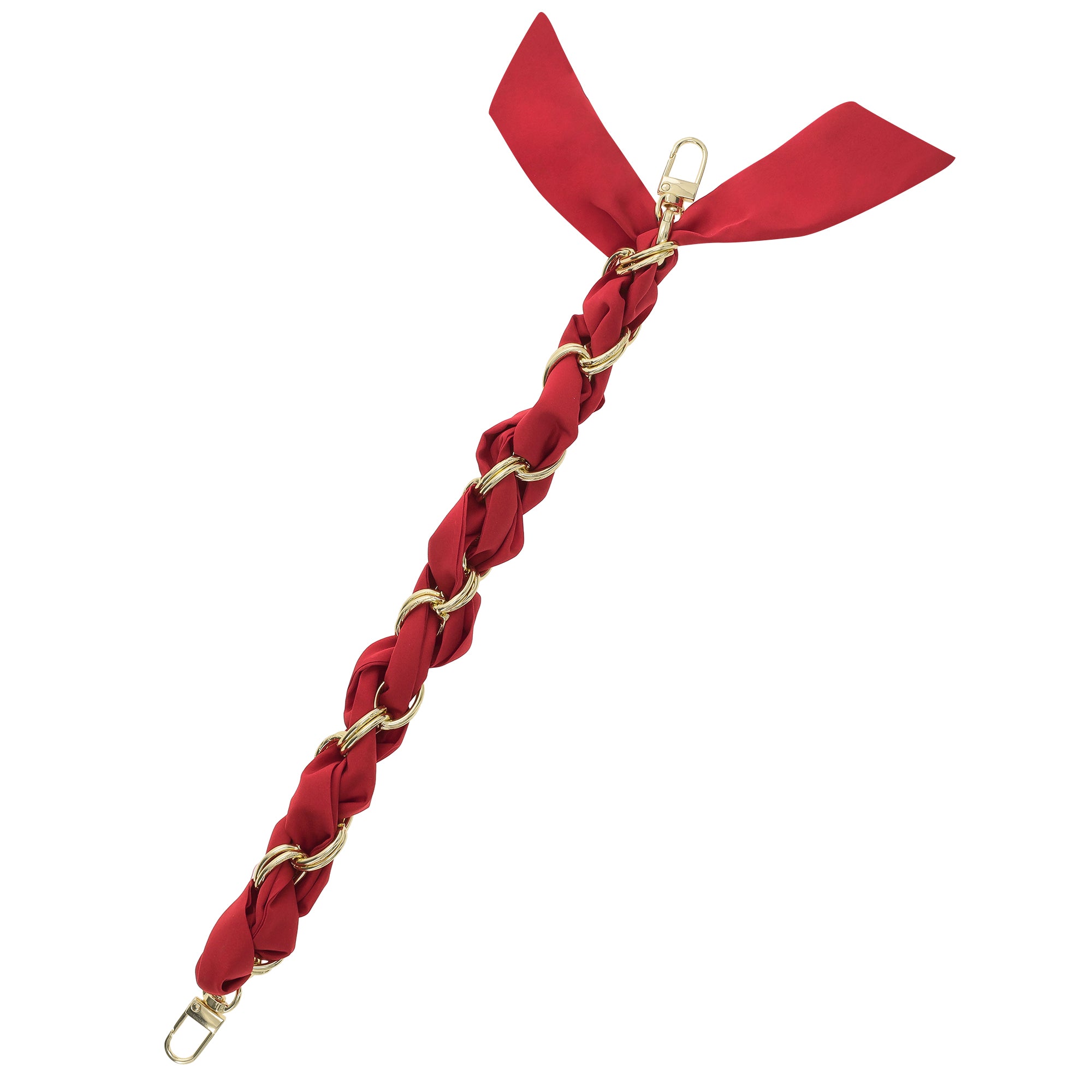 FashionStix Luxury Red Silk Satin scarf with Chain Wrist Strap with Clip Holder For Sale