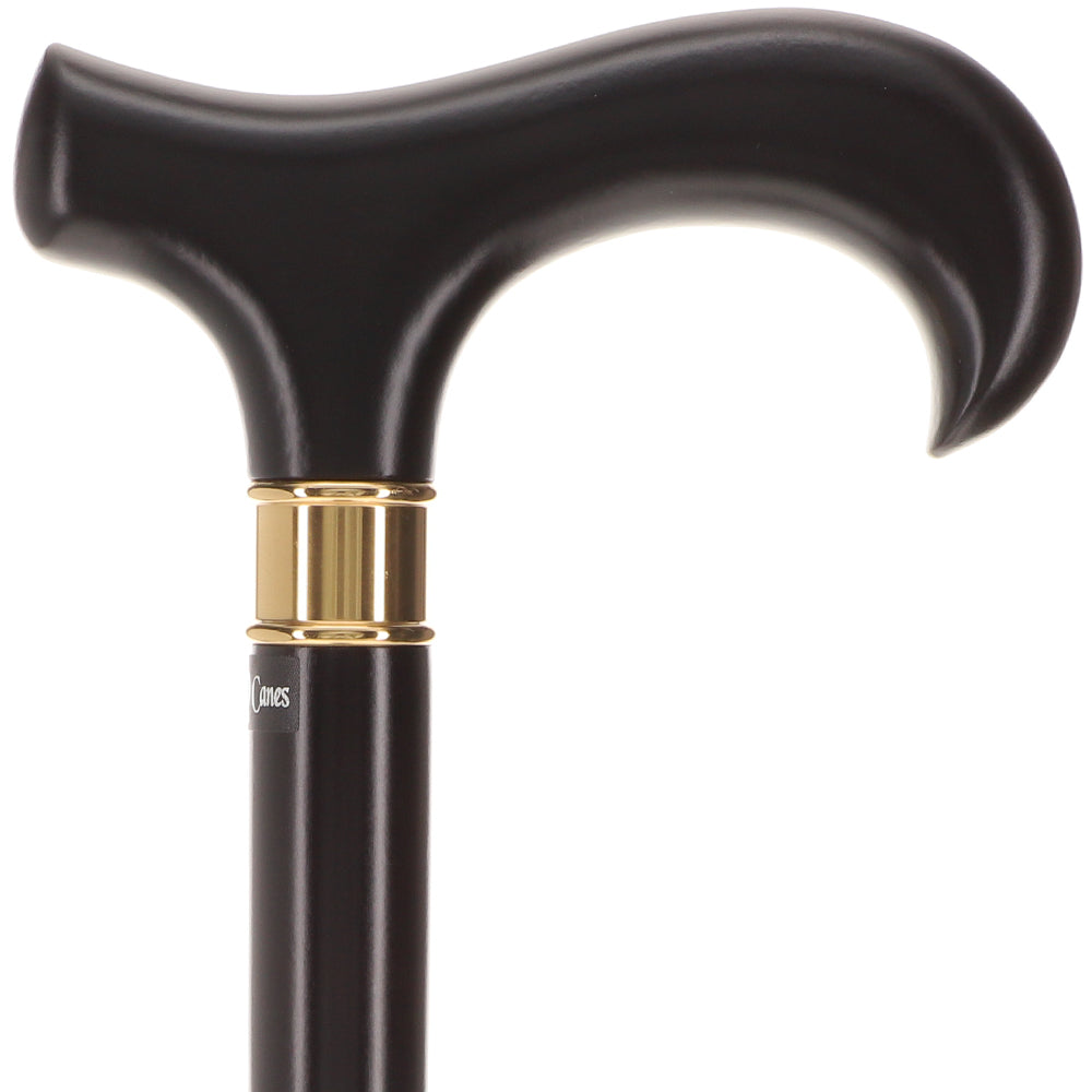 Super Strong Sleek Black Derby Cane - Beechwood & Brass Fast Delivery Online