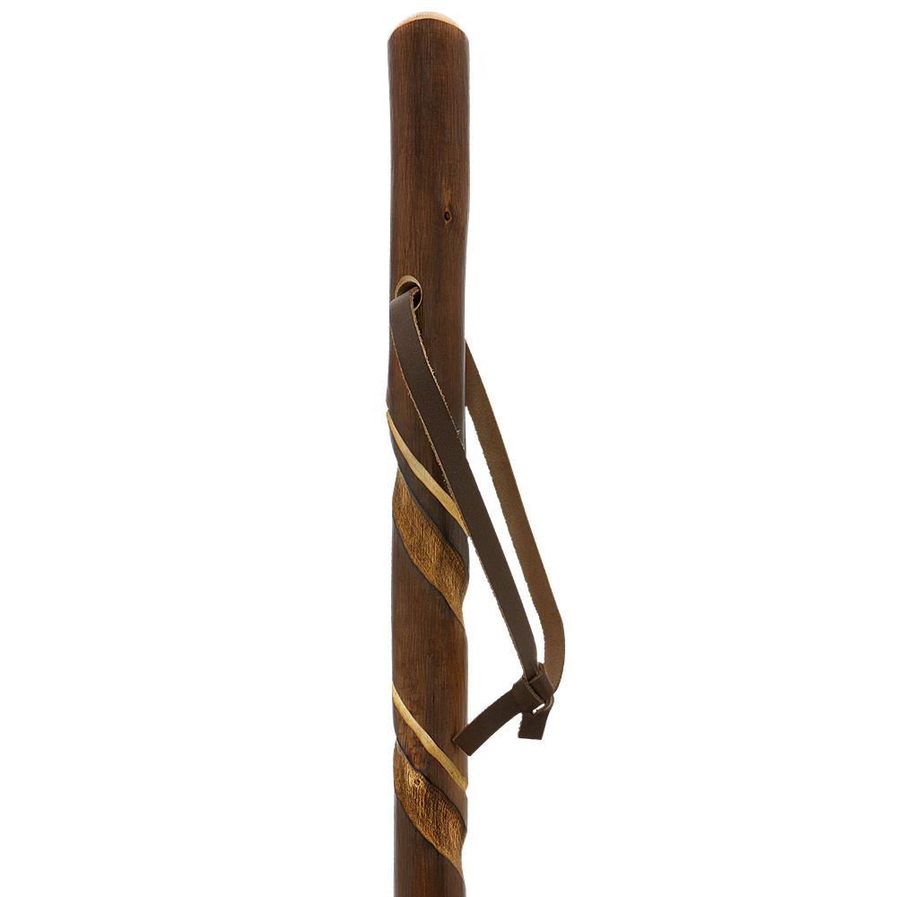 Chestnut-Ebony Carved Spiral Staff: Leather Strap, Combi Tip Clearance 2025 Unisex