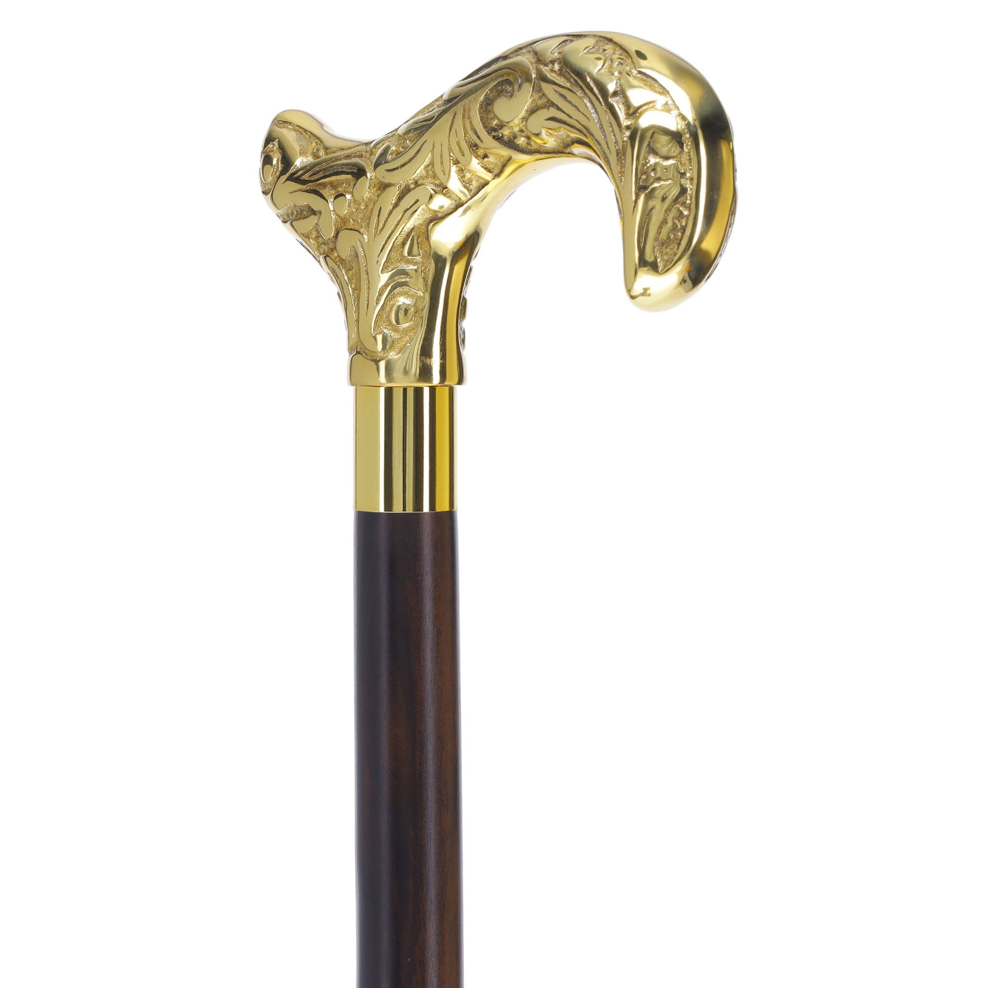 Scratch and Dent Brass Derby Handle Walking Cane w/ Brown Beechwood Shaft and Aluminum Gold Collar V2112 Outlet Countdown Package