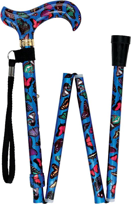 Scratch and Dent Blue Skies Butterfly Folding Adjustable Cane with Patterned Handle with Retractable Ice Tip V3040 Outlet Buy