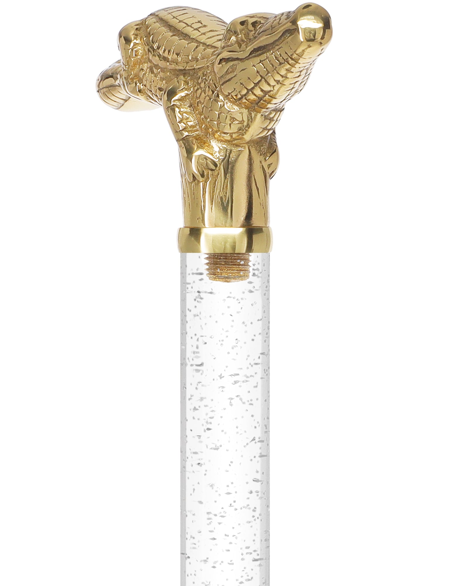 Crystal Elegance Brass Alligator Cane with Invisible Acrylic Shaft Options Low Pice For Sale