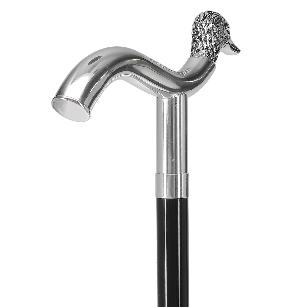 Scratch and Dent Silver 925r Duck Head Fritz Handle Walking Cane with Black Beechwood Shaft and Collar V2128 Outlet For You