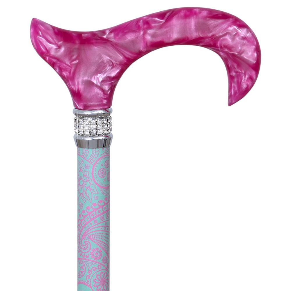 Scratch and Dent Elegant Floral Blossom, Pink Pearlz Rhinestone Designer Folding Adjustable Cane V1672 Pay With Paypal Online