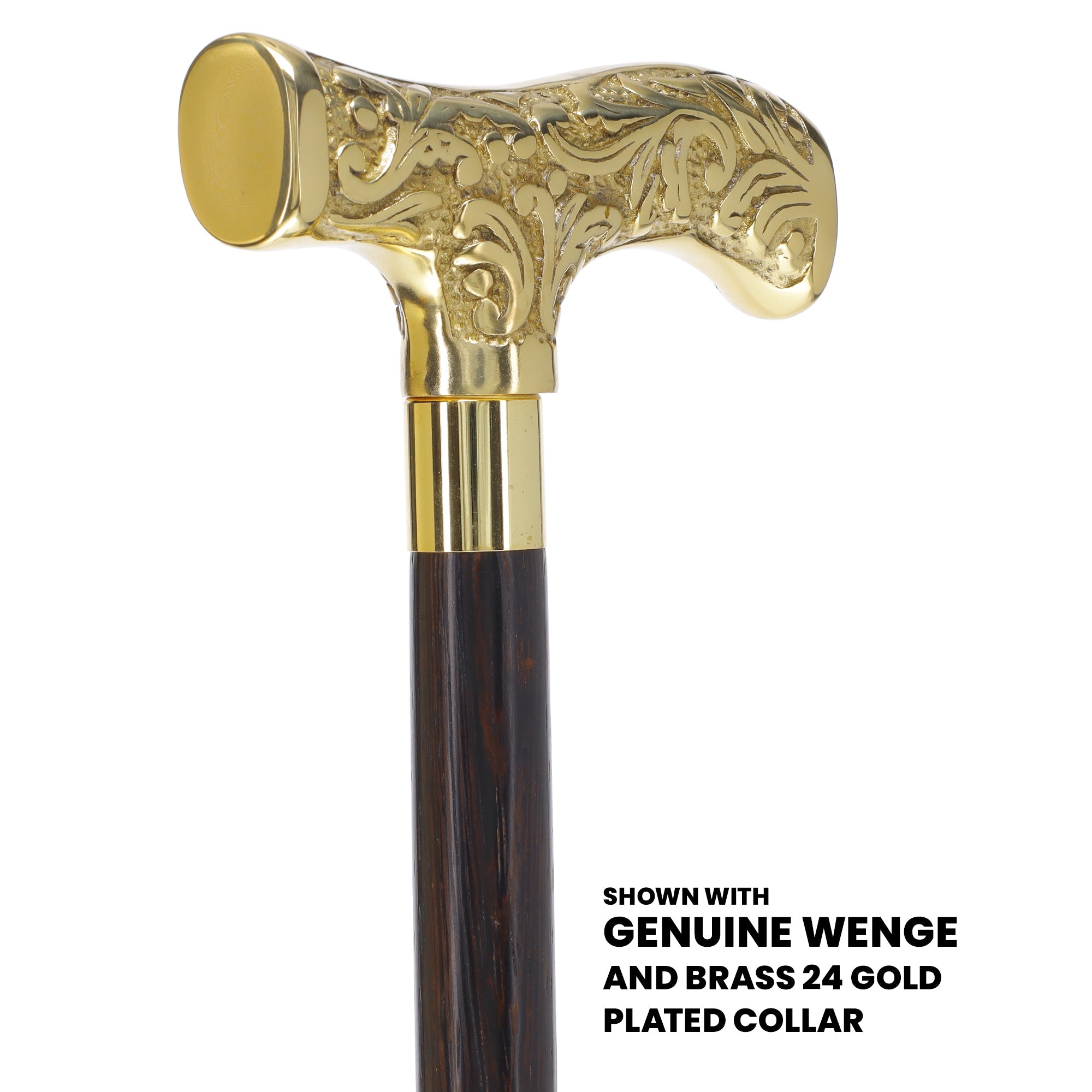 Scratch and Dent Brass T Shaped Handle Walking Cane w/ Wenge Shaft and Brass Gold Collar V3205 High Quality Cheap Pice