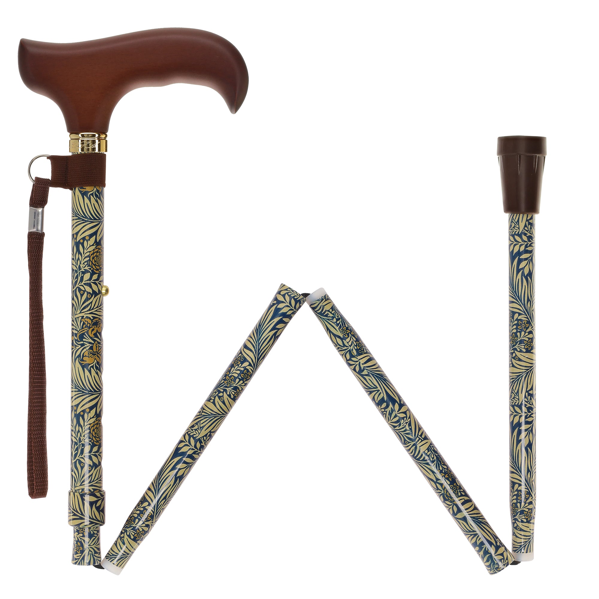 Golden Petals FashionStix: Foldable Wood Derby Walking Cane Authentic For Sale