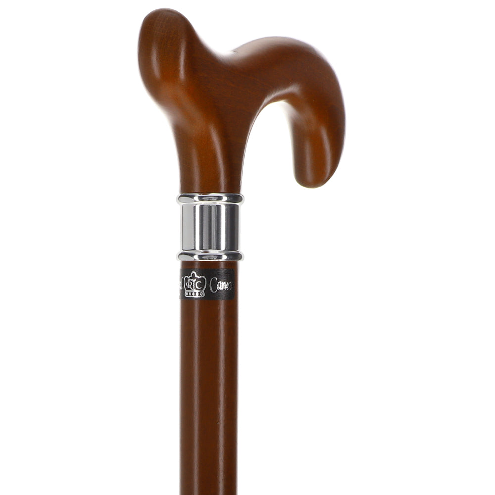 Scratch and Dent House Walnut Stained Beechwood Derby Walking Cane with Stainless Steel Collar V2027 Online Cheap Pice