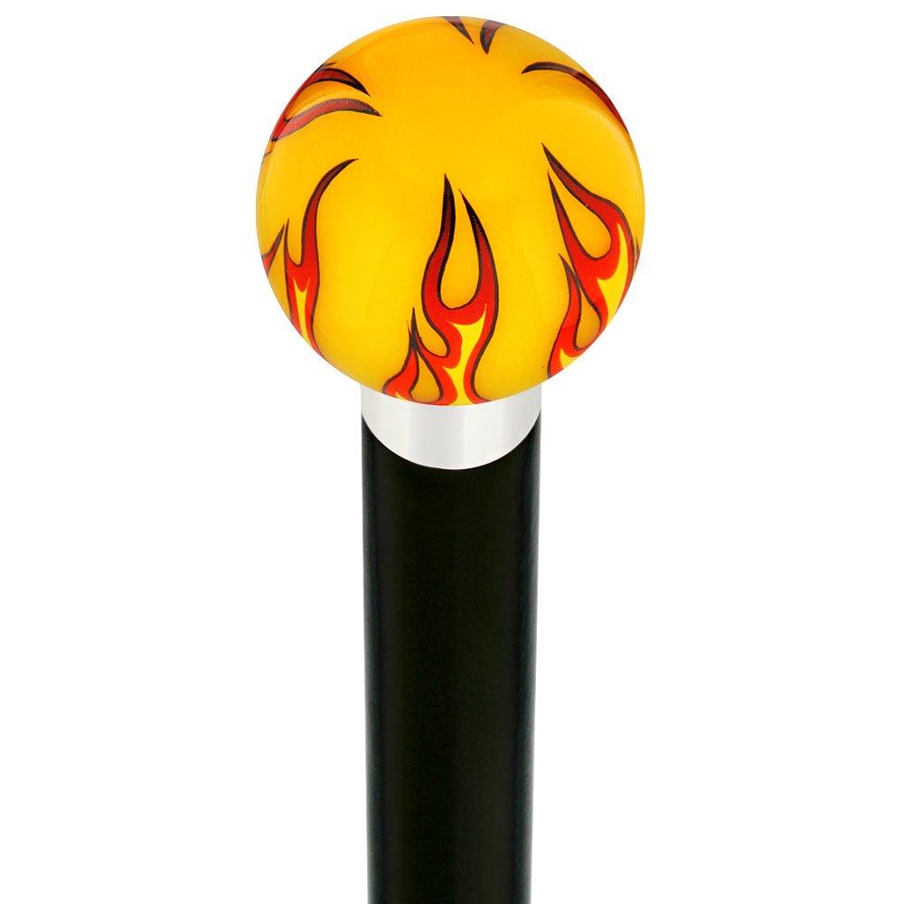 Burst of Flames Yellow Round Knob Cane w/ Custom Wood Shaft & Collar Cheap Explore