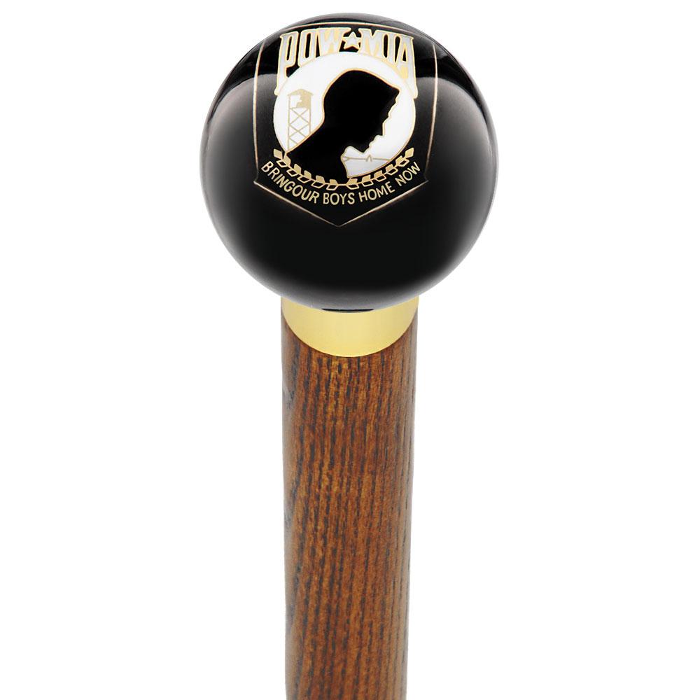 POW-MIA Black Round Knob Cane w/ Custom Wood Shaft & Collar Buy Cheap Pice