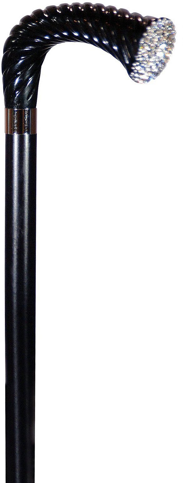 Scratch and Dent Rhinestone Opera Handle Walking Cane With Black Beechwood Shaft and Silver Collar V3409 Good Selling Cheap Pice