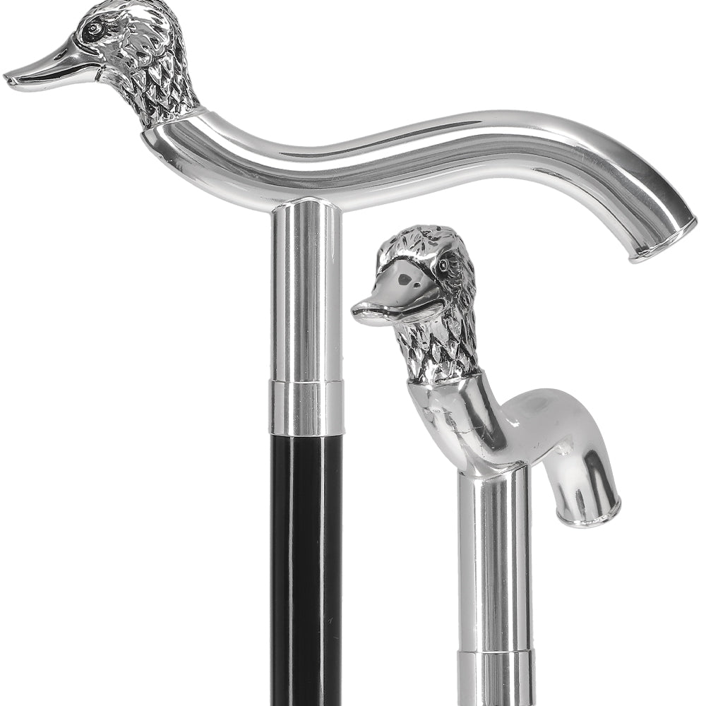 Scratch and Dent Silver 925r Duck Head Fritz Handle Walking Cane with Black Beechwood Shaft and Collar V2128 Outlet For You