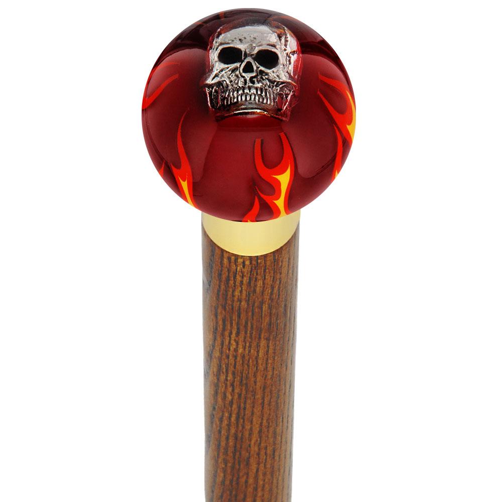 Fire & Brimstone Skull Red Round Knob Cane w/ Custom Color Ash Shaft & Collar Nicekicks